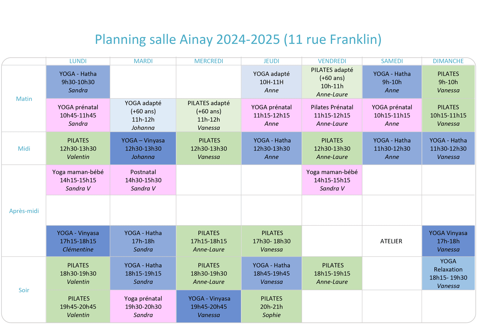 Planning Small salle Ainay 2024-2025